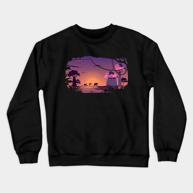 Safari sunset graphic, wild life nature lover, outdoor adventure travel trip novelty, Men Women Crewneck Sweatshirt by Luxera Wear